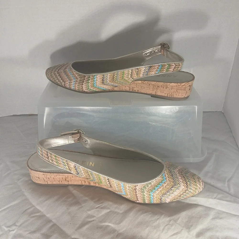 Anne Klein Akmarta Multi Color Chevron Slingback‎ Wedge Shoes AK192004 Size 11M